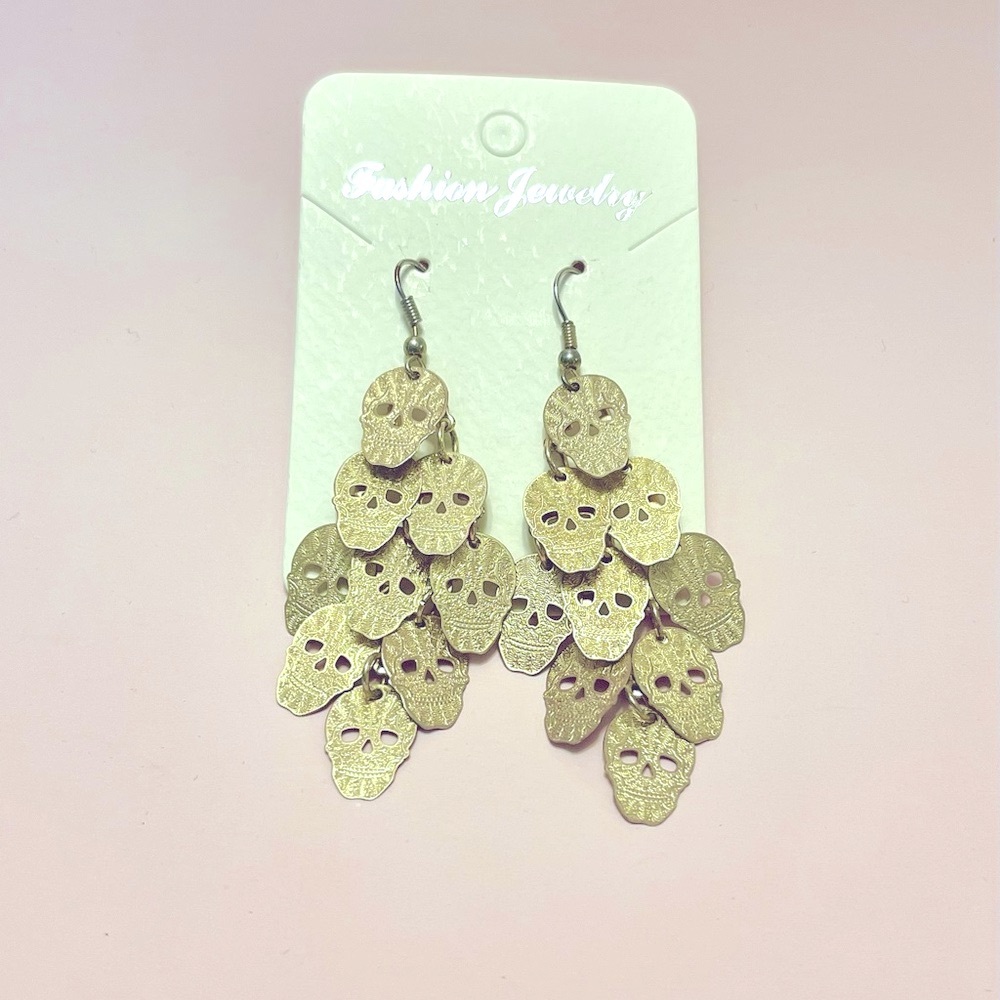 Gold Skull Chandelier Earrings